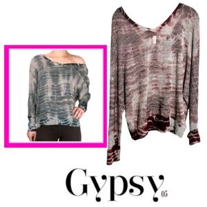 Gypsy 05 tie dye Dolman V-Neck Knit tunic top blouse